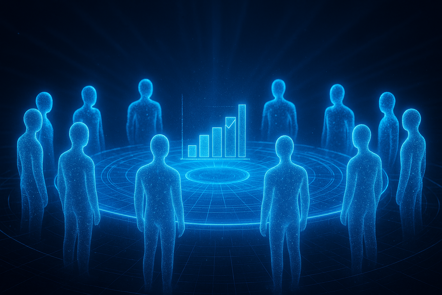 ilustración de una DAO representada como una mesa redonda digital futurista